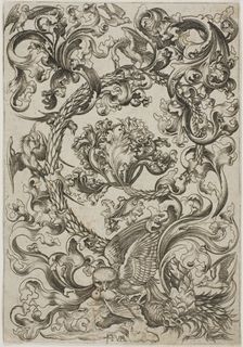 Ornament with Owl Mocked by Day Birds, c.1480. Creator: Master FVB