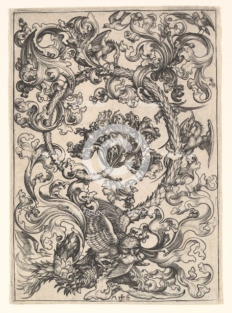 Ornament with Owl Mocked by Day Birds, ca. 1435-1491. Creator: Martin Schongauer.