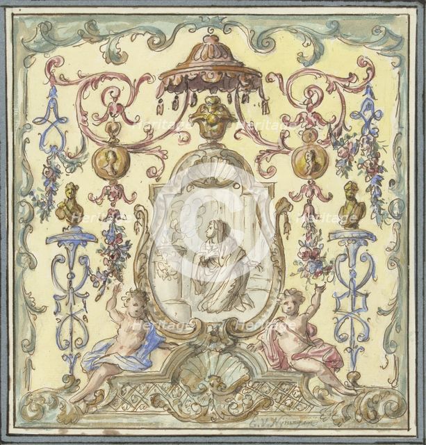 Ornament with sacrificial Vestal Virgin, 1677-1755. Creator: Elias van Nijmegen.