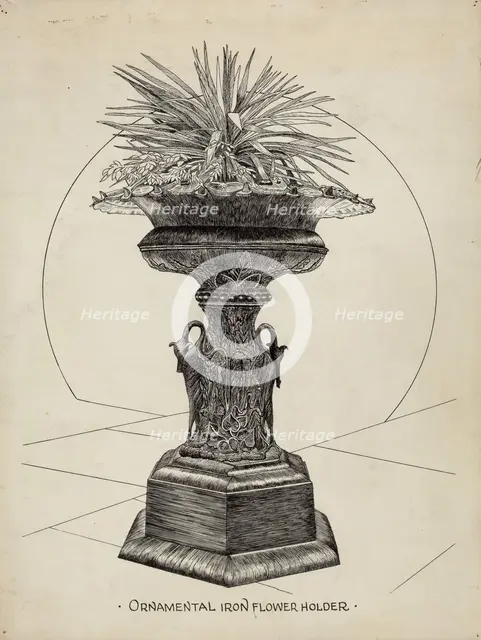 Ornamental Urn for Flowers, c. 1936. Creator: Ray Price.