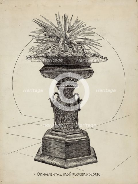 Ornamental Urn for Flowers, c. 1936. Creator: Ray Price.