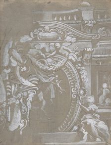 Ornamental Design for a Wall Monument Surmounted by a Balustrade with Human..., 1647-1726. Creator: Gregorio de Ferrari