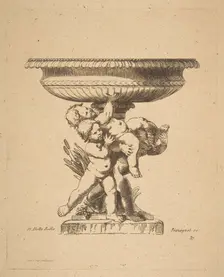 Ornamental design of three children holding up a fountain, 19th century. Creator: Auguste Pequegnot