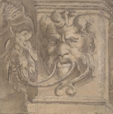 Ornamental Design with Antique-style Mask, 1550-1600. Creator: Anon