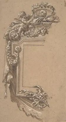 Ornamental Design with Putto and Skulls, 17th century. Creator: Anon