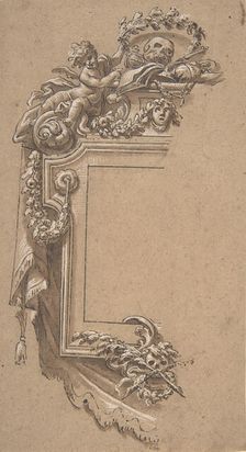 Ornamental Design with Putto and Skulls, 17th century. Creator: Anon