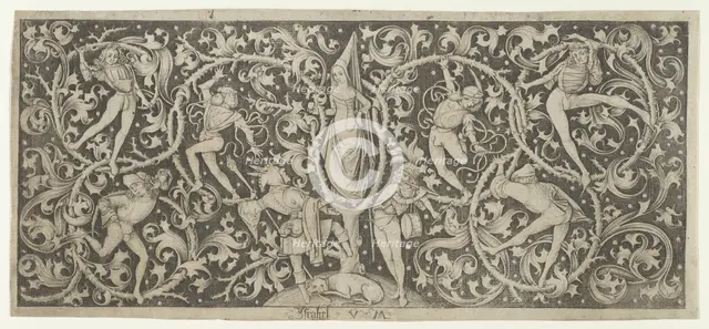 Ornamental Engraving with Morris Dancers. Creator: Israhel van Meckenem.