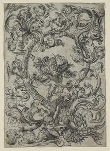 Ornamental Foliage, with an Owl and other Birds, 1400s. Creator: Unknown