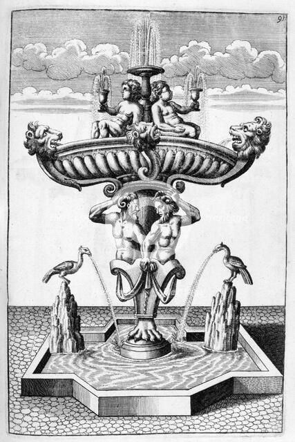 Ornamental fountain design, 1664. Artist: Georg Andreas Bockler