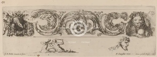 Ornamental Frieze with Eagle and Lion Engarlanded by Children, probably 1648. Creator: Stefano della Bella.