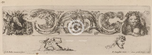 Ornamental Frieze with Eagle and Lion Engarlanded by Children, probably 1648. Creator: Stefano della Bella.