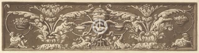 Ornamental frieze with putti and intertwined snakes, from Recueil de Différentes Compositi..., 1784. Creator: Jean Jacques Lagrenee.