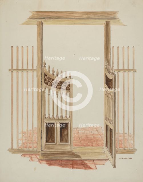 Ornamental Gate to Nave of Church, c. 1936. Creator: Randolph F Miller.