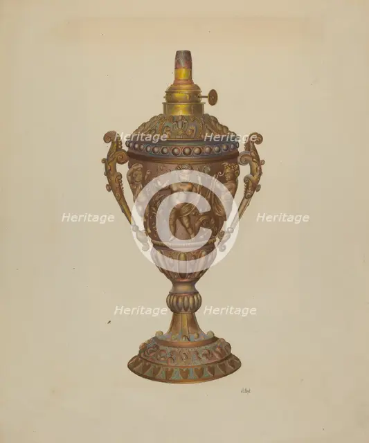 Ornamental Oil Lamp, c. 1940. Creator: Joseph L. Boyd.