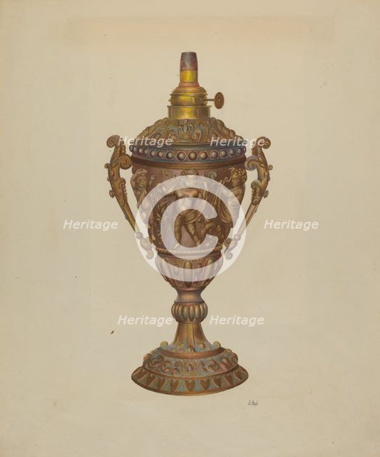Ornamental Oil Lamp, c. 1940. Creator: Joseph L. Boyd.