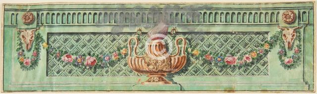 Ornamental Panel with Flaming Lamp and Floral Swags, 19th century. Creator: Anon.
