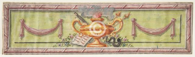 Ornamental Panel with Flaming Lamps and Sheet Music, 19th century. Creator: Anon.
