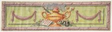 Ornamental Panel with Flaming Lamps and Sheet Music, 19th century. Creator: Anon