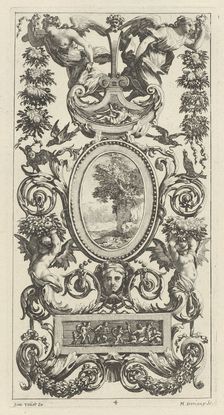 Ornamental Panel with Pan and Two Garland-Bearing Women, 1647. Creator: Michel Dorigny