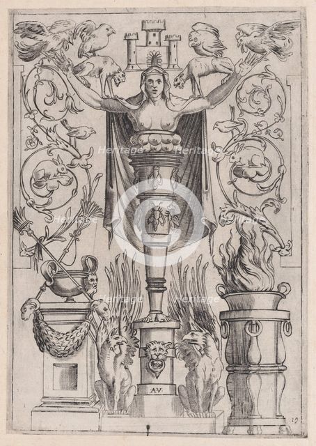 Ornamental Panel, ca. 1514-36. Creator: Agostino Veneziano.