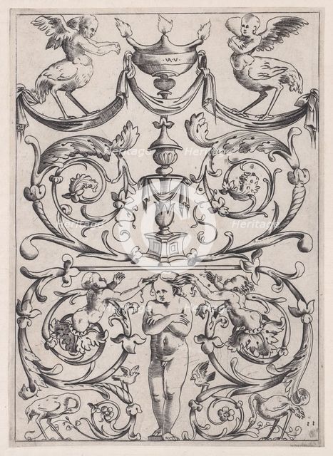 Ornamental Panel, ca. 1514-36. Creator: Agostino Veneziano.