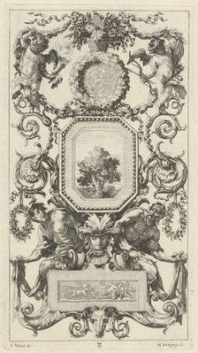 Ornamental Panel Surmounted by a Basket of Flowers with Cupid and Hymen, 1647. Creator: Michel Dorigny