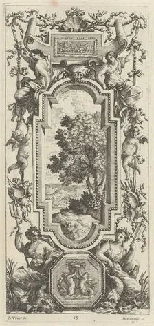Ornamental Panel Surmounted by a Maritime Scene and a Shell, 1647. Creator: Michel Dorigny
