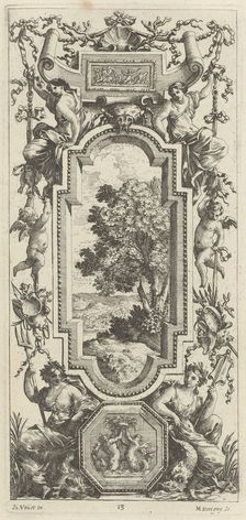 Ornamental Panel Surmounted by a Maritime Scene and a Shell, 1647. Creator: Michel Dorigny