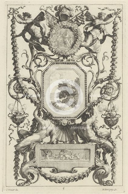 Ornamental Panel Surmounted by a Medallion with a Sacrifice, 1647. Creator: Michel Dorigny.