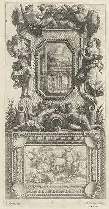Ornamental Panel Surmounted by a Naiad and a River God, 1647. Creator: Michel Dorigny