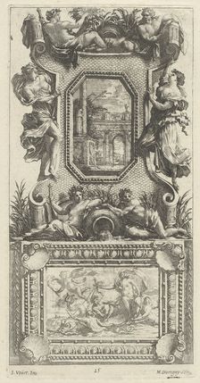 Ornamental Panel Surmounted by a Naiad and a River God, 1647. Creator: Michel Dorigny