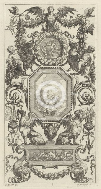 Ornamental Panel Surmounted by a Winged Harpy, 1647. Creator: Michel Dorigny.