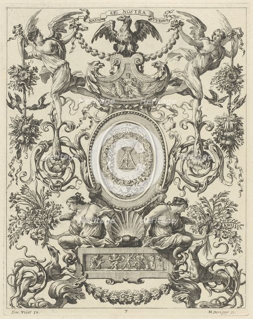 Ornamental Panel Surmounted by an Eagle and the Motto NATOS ET NOSTRA TUEMUR, 1647. Creator: Michel Dorigny.