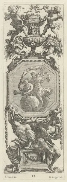 Ornamental Panel Surmounted by Two Putti and a Vase, 1647. Creator: Michel Dorigny