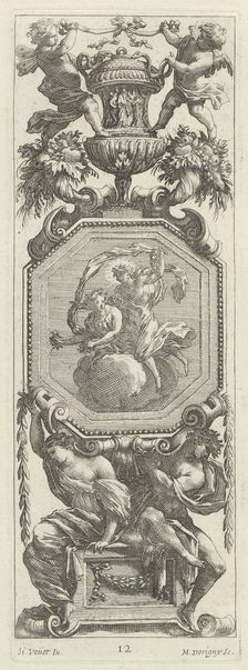 Ornamental Panel Surmounted by Two Putti and a Vase, 1647. Creator: Michel Dorigny