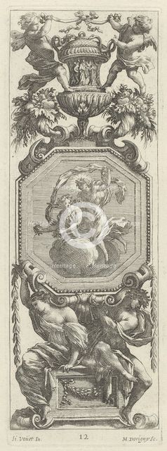 Ornamental Panel Surmounted by Two Putti and a Vase, 1647. Creator: Michel Dorigny.