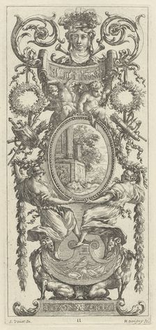 Ornamental Panel Surmounted with a Head Flanked by Foliage, 1647. Creator: Michel Dorigny