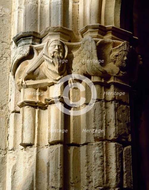 Ornamented capital with animal and human figures, Monastery of Santes Creus, Spain, 14th century.  Creator: LTL.