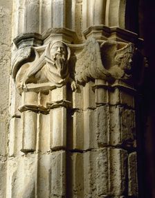 Ornamented capital with animal and human figures, Monastery of Santes Creus, Spain, 14th century. Creator: Unknown