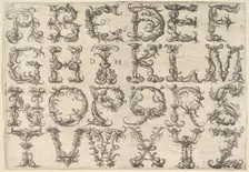 Ornamented Roman Majuscule Alphabet, ca. 1520. Creator: Daniel Hopfer