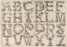 Ornamented Roman Majuscule Alphabet, ca. 1520. Creator: Daniel Hopfer