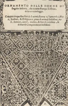 Ornamento nobile...Fatta da Lucretia Romana (Libro V of the Corona), page 2 (recto), 1620. Creator: Cesare Vecellio