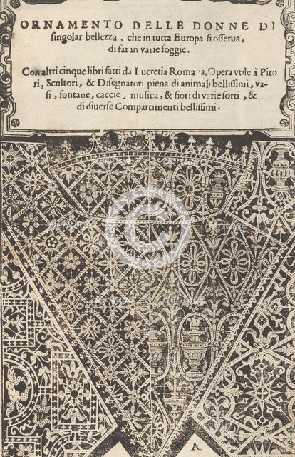 Ornamento nobile...Fatta da Lucretia Romana (Libro V of the Corona), page 2 (recto), 1620. Creator: Cesare Vecellio.