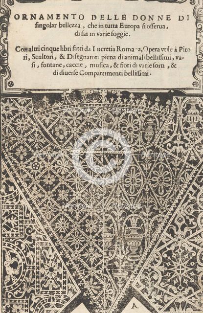 Ornamento nobile...Fatta da Lucretia Romana (Libro V of the Corona), page 2 (recto), 1620. Creator: Cesare Vecellio.