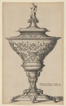 Ornate goblet on feet of masks, 1645., 1645. Creator: Wenceslaus Hollar