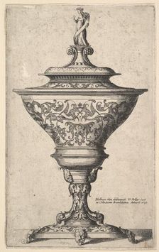 Ornate goblet on feet of masks, 1645. Creator: Wenceslaus Hollar