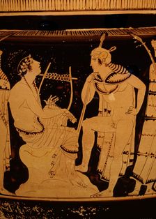 Orpheus among the Thracians (Detail). Attic Red Figure Column Krater, c450-440 BC. Creator: Orpheus Painter (active Mid of 5th cen. BC)