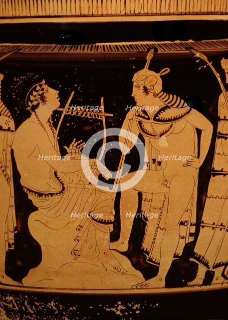 Orpheus among the Thracians (Detail). Attic Red Figure Column Krater, c450-440 BC. Creator: Orpheus Painter (active Mid of 5th cen. BC).