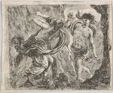 Orpheus and Eurydice, from Game of Mythology (Jeu de la Mythologie), 1644. Creator: Stefano della Bella