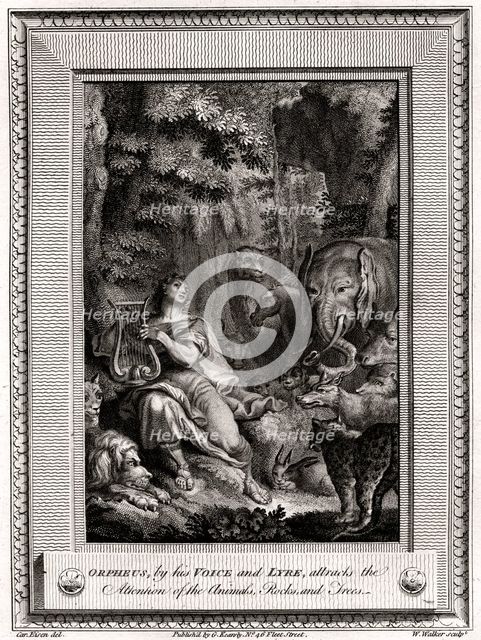 'Orpheus, by his Voice and Lyre, attracts the attention of the Animals, Rocks and Trees', 1774.Artist: W Walker